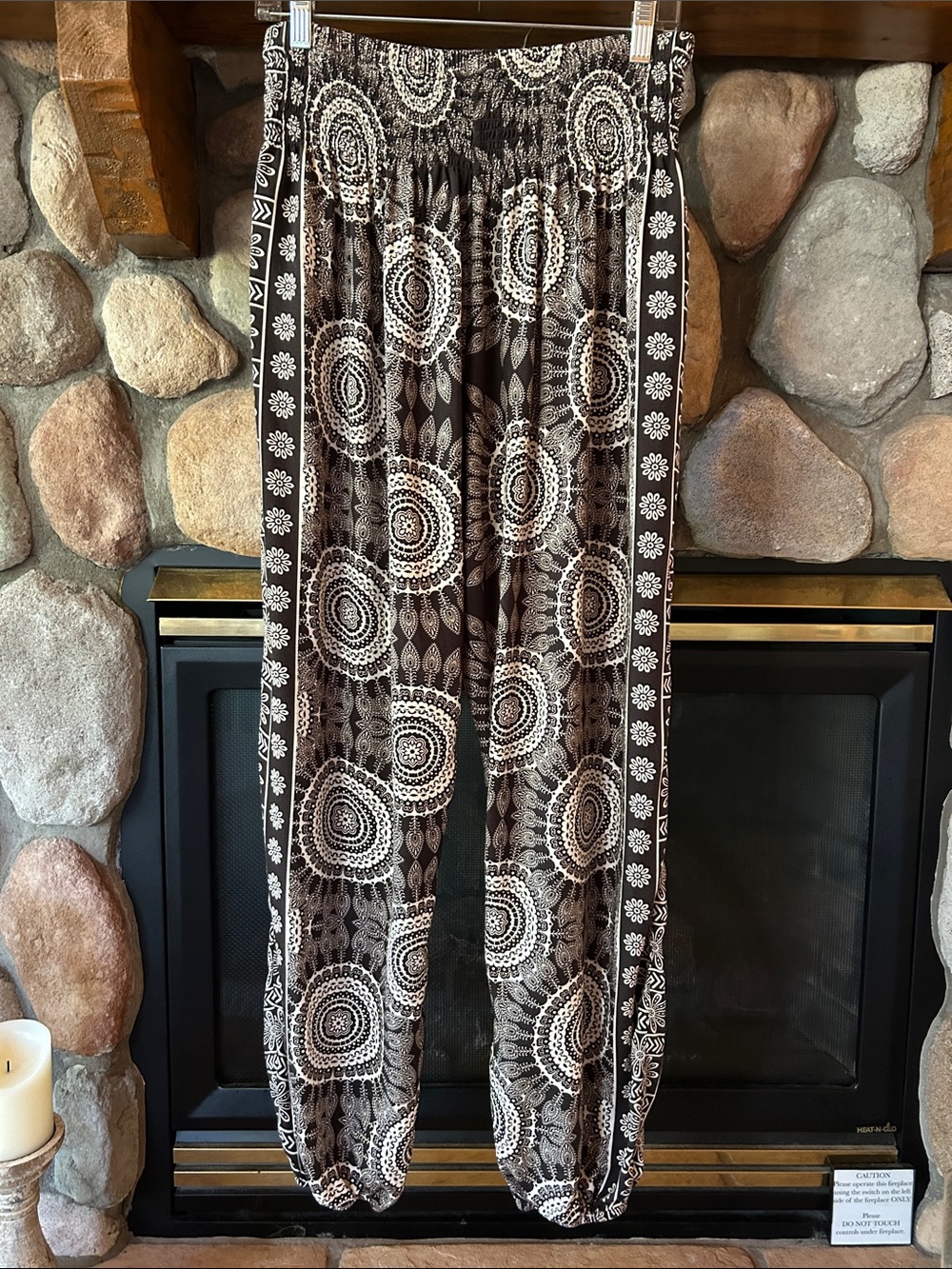 Lotus and Luna Bondi Curve Brown Mandala Print Haram Pants, Size L/XL, NWT